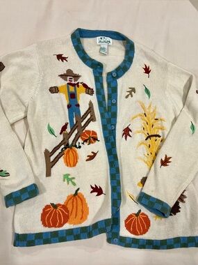 Quacker Factory Vintage Cardigan Sweater - Fall/Harvest/Thanksgiving Theme 🍂🎃